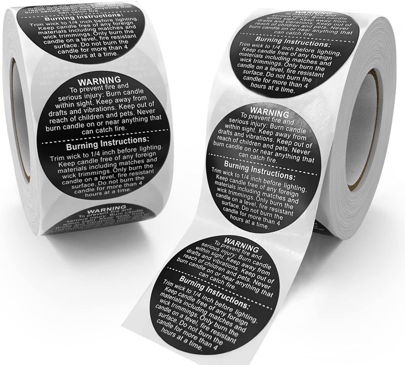 BallHull 1000 PCS Candle Warning Labels, 1.5inch Round Candle Safety Labels Sticker for Candle Making DIY Candle Jars (Black) - Image 1